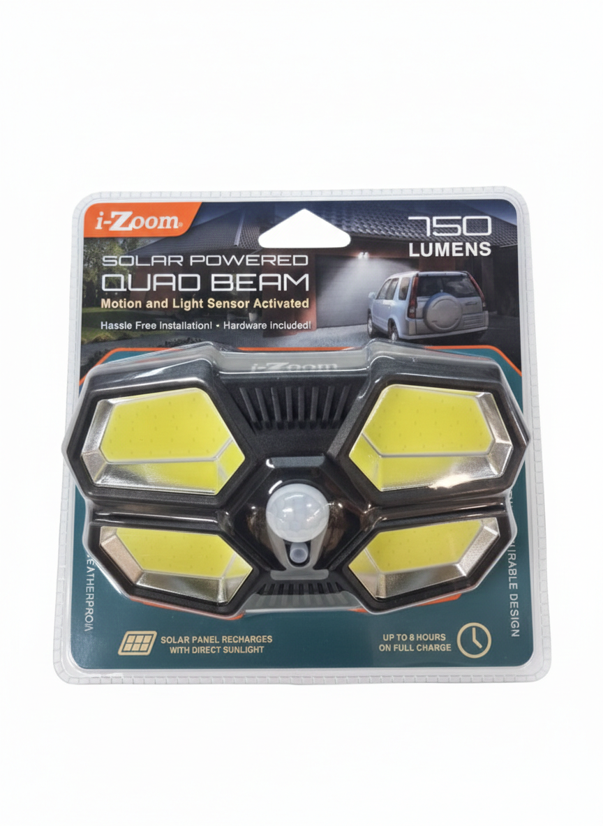 i-Zoom Solar Powered Quad Beam Motion and Light Sensor - 750 Lumens