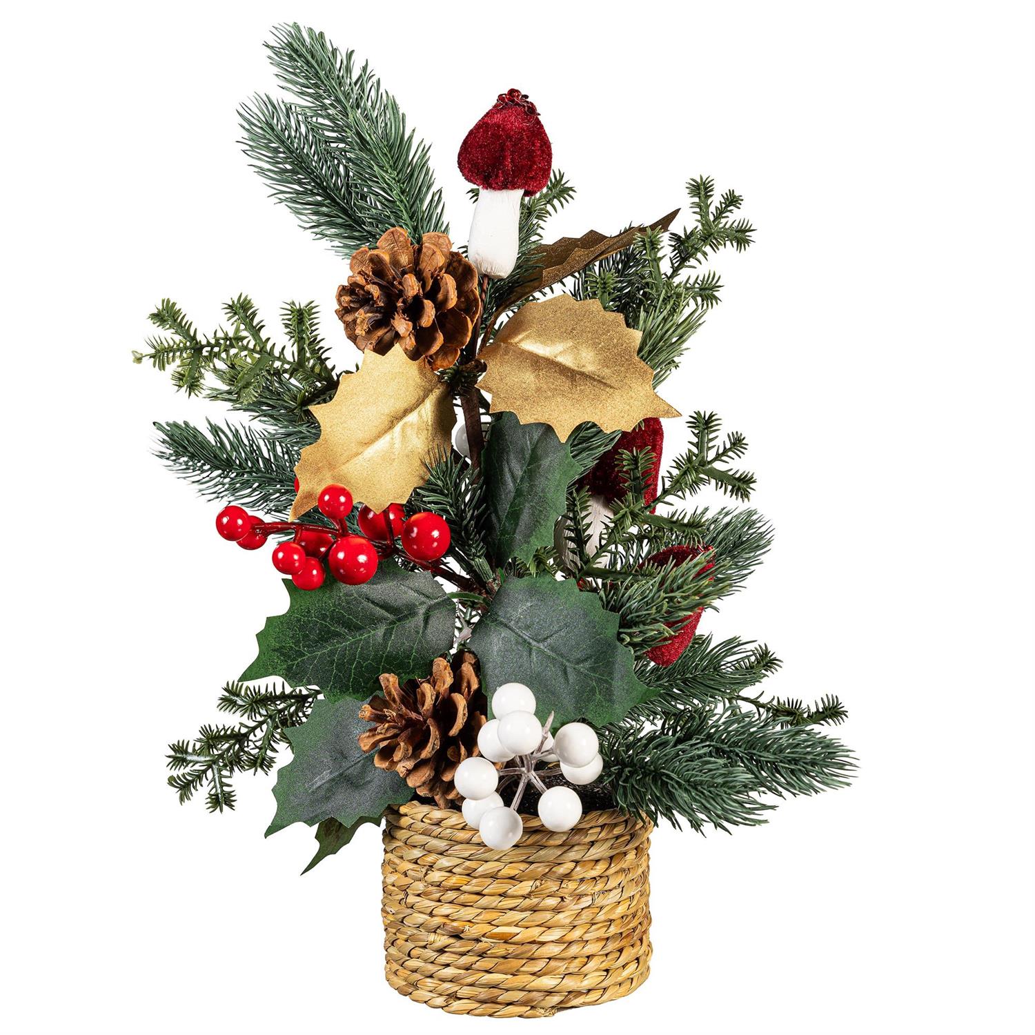 Faux Floral Table Decor Artificial Pine Cone and Berry Pine in Pot, 15"H